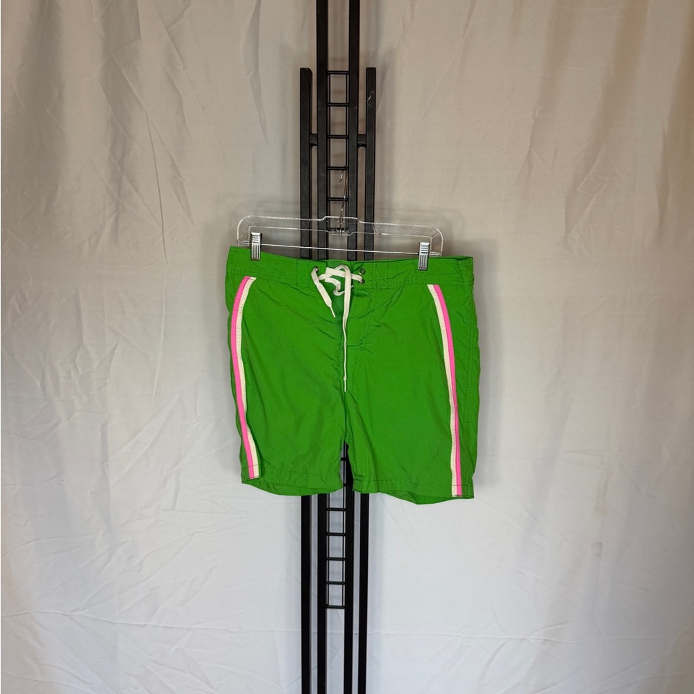 Stylish Green Swim Trunks with Pink‎ Accents
